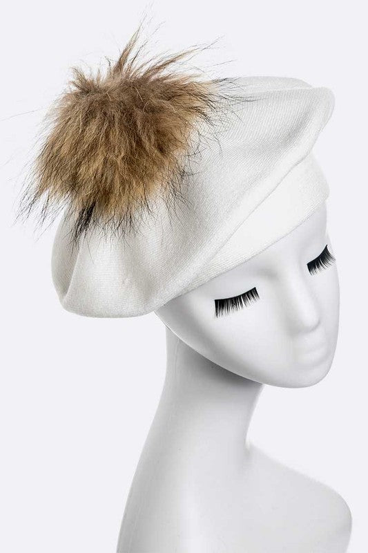 Genuine Fur Pom Cashmere Beret Simmer & Fay   