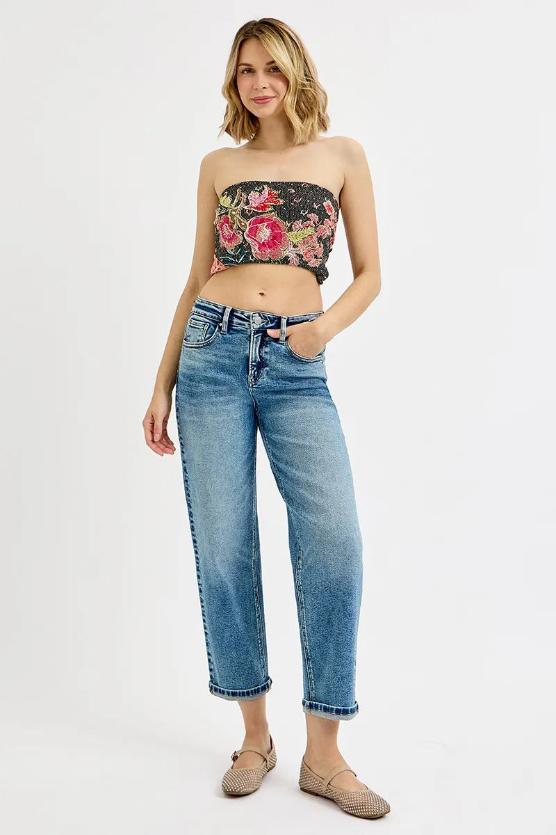 High Rise Crop Boyfriend Jeans With Plus Size Risen