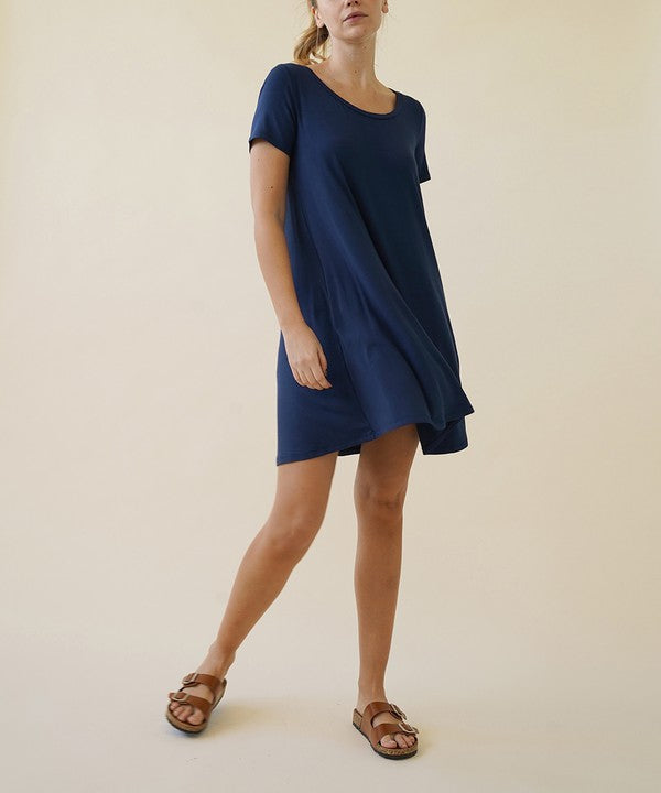 Bamboo Short Sleeve Pocket Flare Dress Fabina   