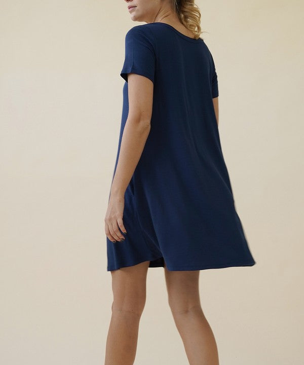 Bamboo Short Sleeve Pocket Flare Dress Fabina   