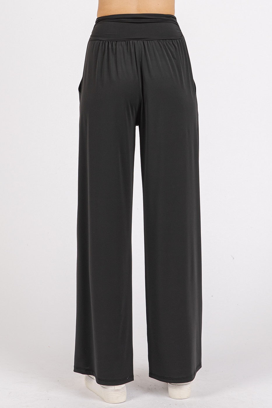 Stretch Banded Waist Wide Leg Pants with Pockets Mittoshop   