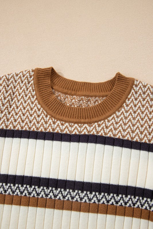 Avery Ribbed Trim Slim Striped Sweater Threaded Pear