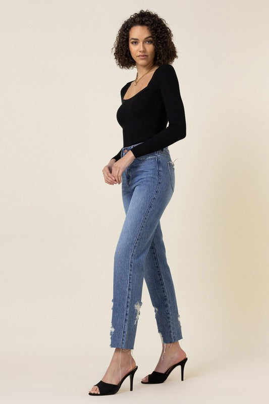 High Waisted Straight Leg Distressed Jean Vibrant M.i.U   