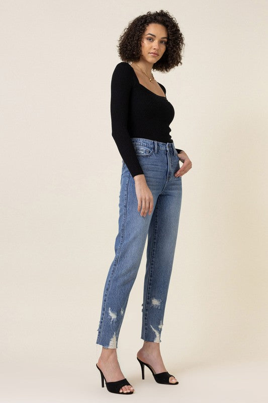 High Waisted Straight Leg Distressed Jean Vibrant M.i.U   