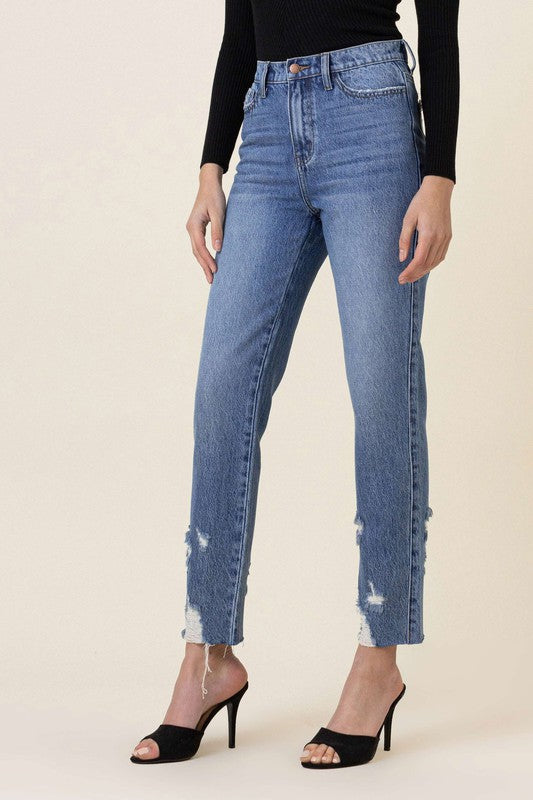 High Waisted Straight Leg Distressed Jean Vibrant M.i.U   