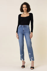 High Waisted Straight Leg Distressed Jean Vibrant M.i.U   