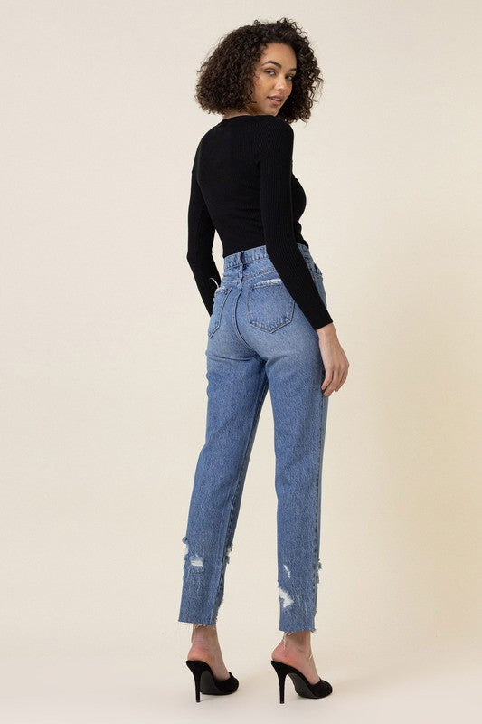 High Waisted Straight Leg Distressed Jean Vibrant M.i.U   