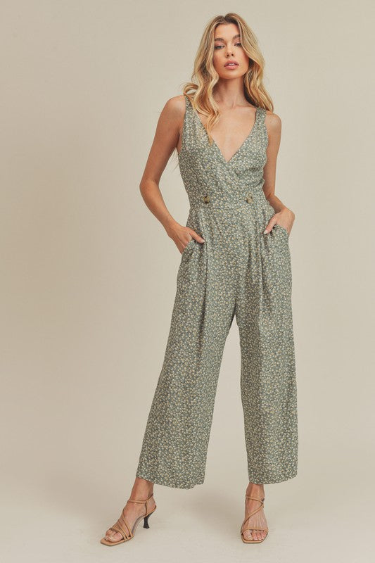 Piper Button Wrap Front Floral Jumpsuit Aemi + Co SAGE S 