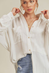 Delilah Relaxed Button Down Collar Shirt Aemi + Co IVORY L 