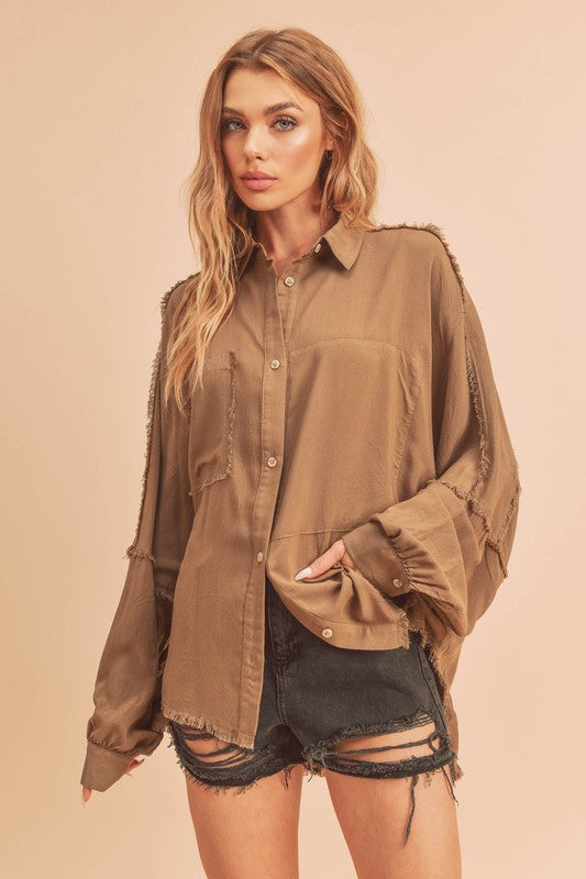 Delilah Relaxed Button Down Collar Shirt Aemi + Co MOCHA S 