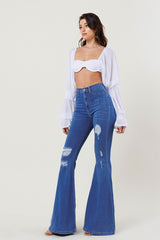 High-Rise Distressed Flare Jeans Vibrant M.i.U   