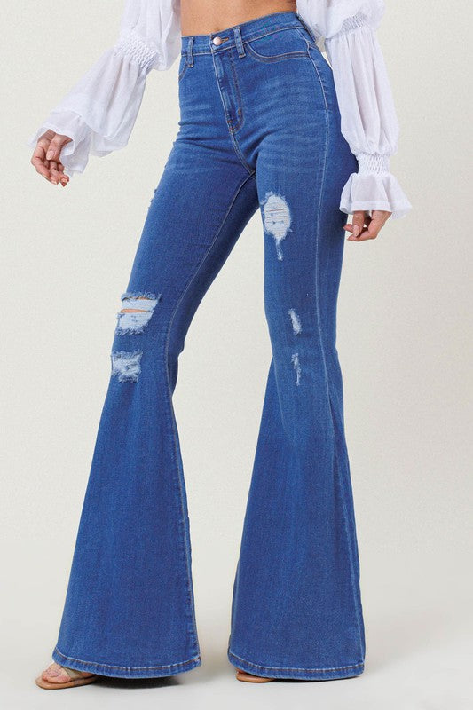 High-Rise Distressed Flare Jeans Vibrant M.i.U   