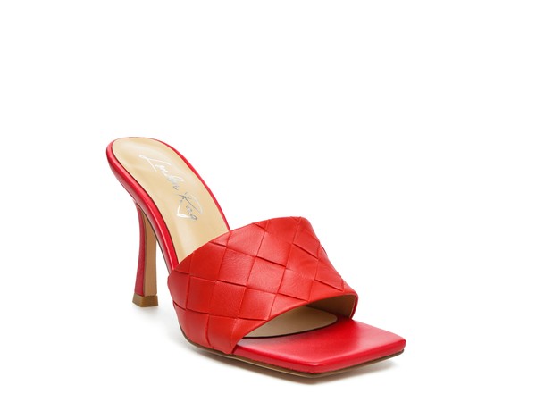 Carmen High Heeled Woven Square Toe Mule Sandal Rag Company Red 5 