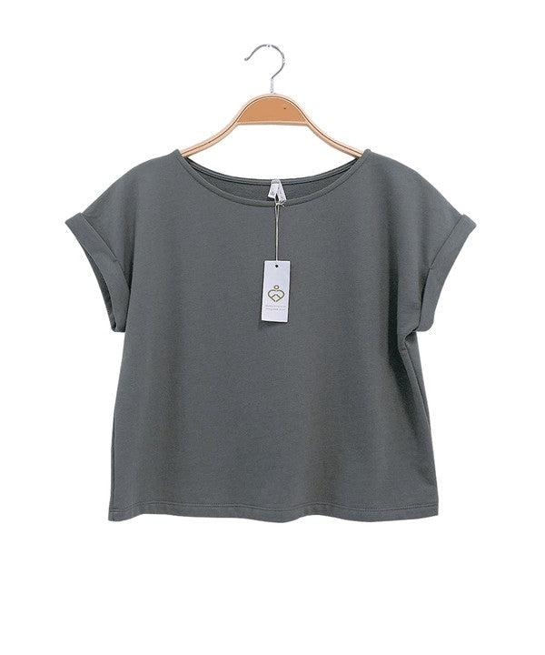 Brushed Organic Hemp Loose Fit Crop Top Fabina DULL GREY S 