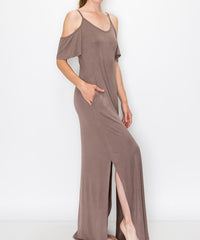 Bamboo Cold Shoulder Maxi Dress Fabina MOCHA S 