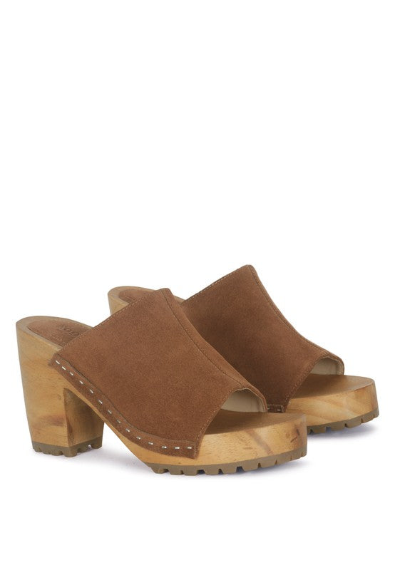 Jarrah Suede Slide Block Heel Clogs Rag Company   