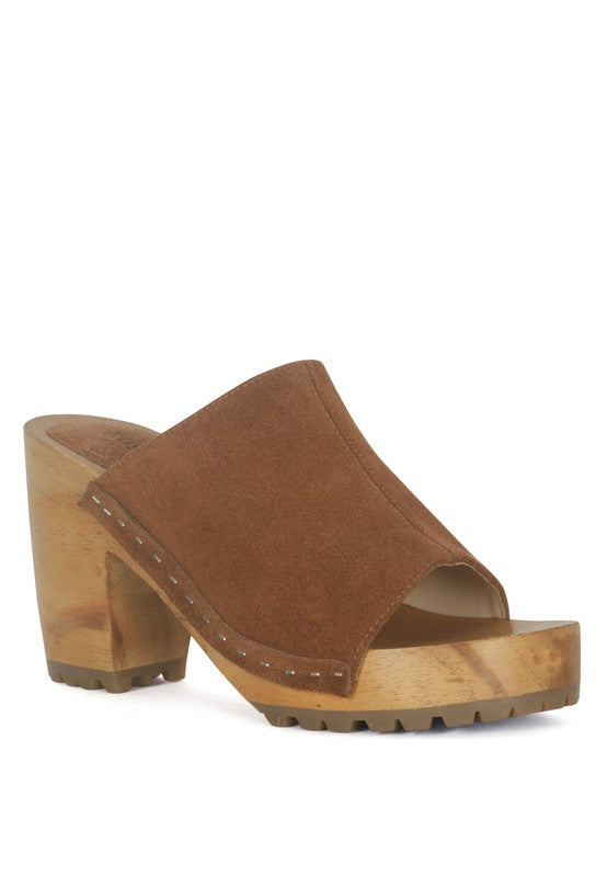 Jarrah Suede Slide Block Heel Clogs Rag Company   