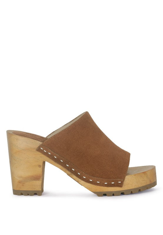 Jarrah Suede Slide Block Heel Clogs Rag Company   