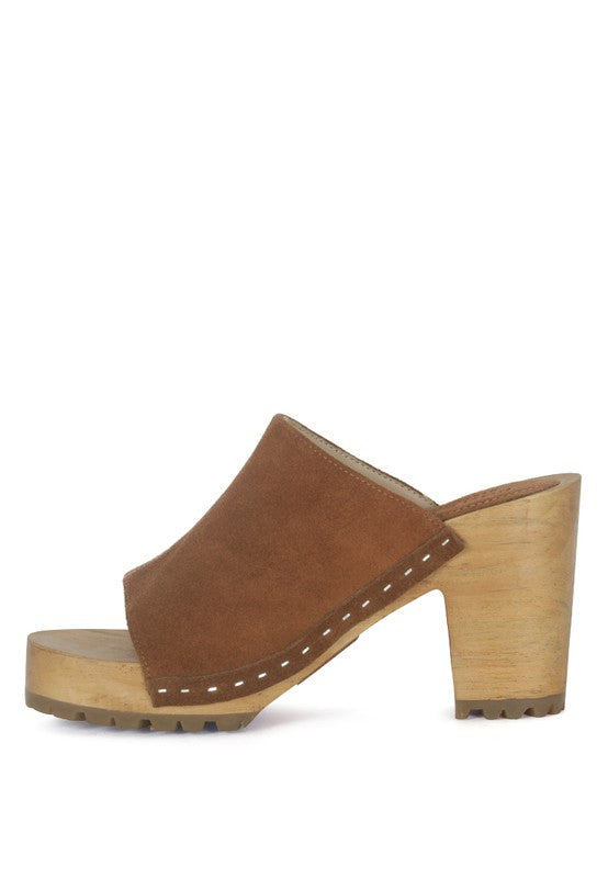 Jarrah Suede Slide Block Heel Clogs Rag Company   