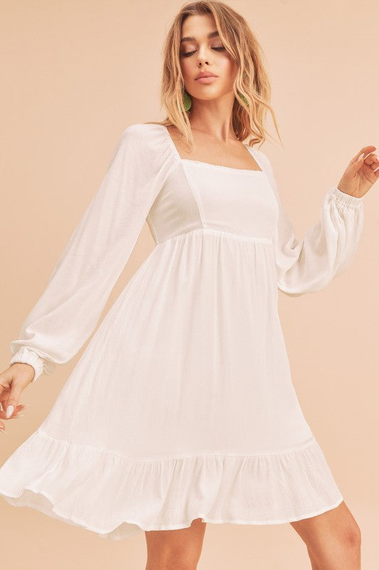 Taya Tiered Puff Sleeve Square Neck Dress Aemi + Co   