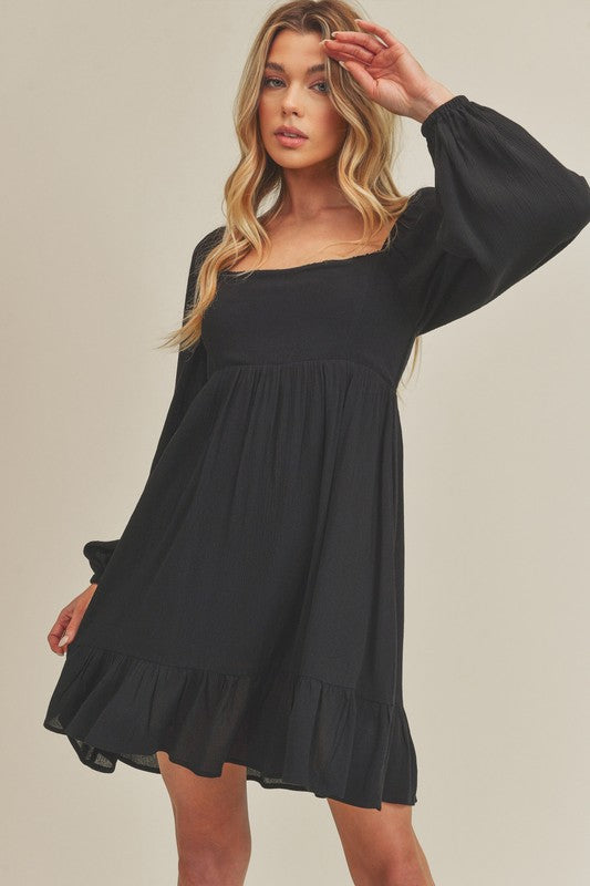 Taya Tiered Puff Sleeve Square Neck Dress Aemi + Co   