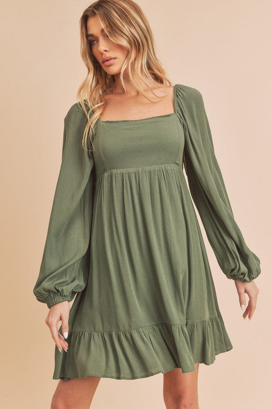 Taya Tiered Puff Sleeve Square Neck Dress Aemi + Co   