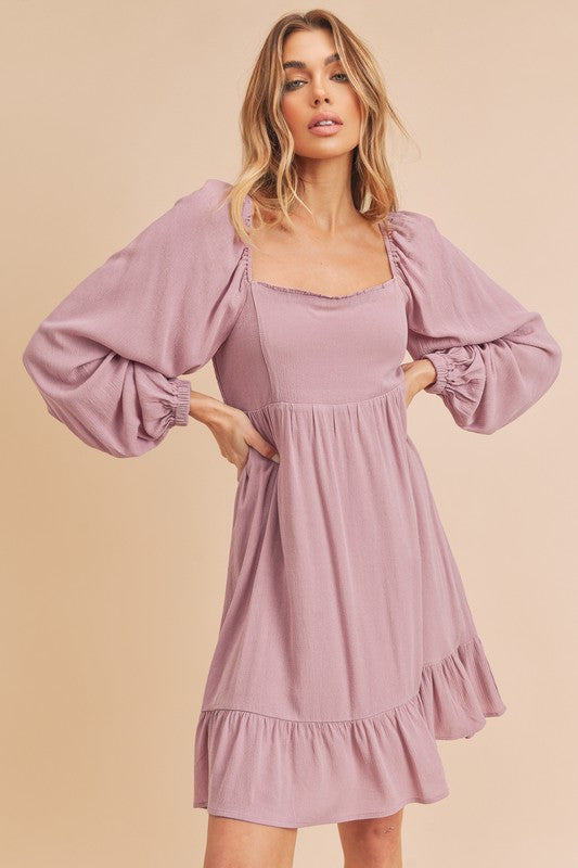 Taya Tiered Puff Sleeve Square Neck Dress Aemi + Co   