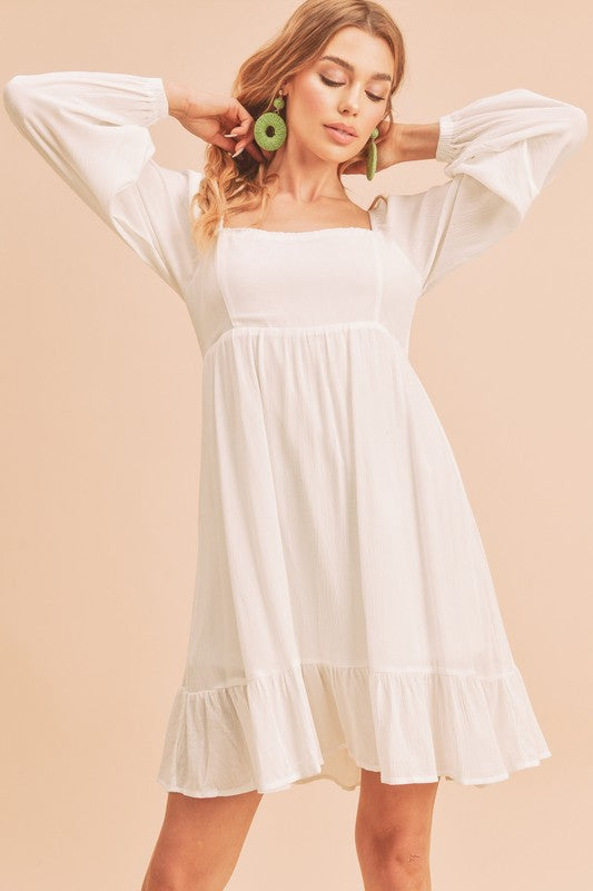 Taya Tiered Puff Sleeve Square Neck Dress Aemi + Co   