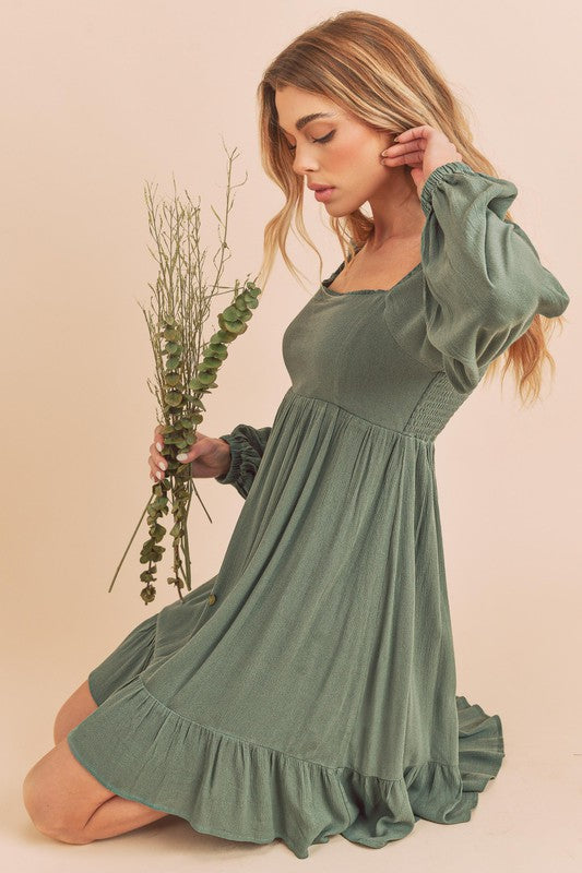 Taya Tiered Puff Sleeve Square Neck Dress Aemi + Co   