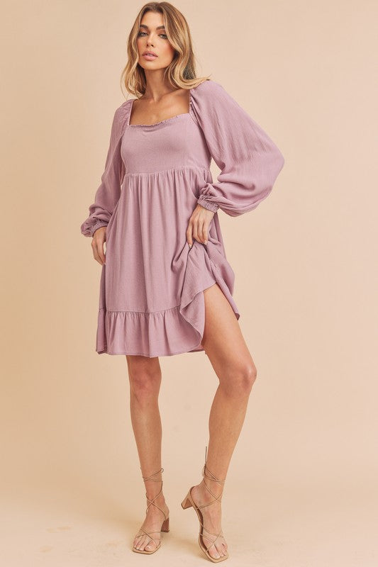 Taya Tiered Puff Sleeve Square Neck Dress Aemi + Co   
