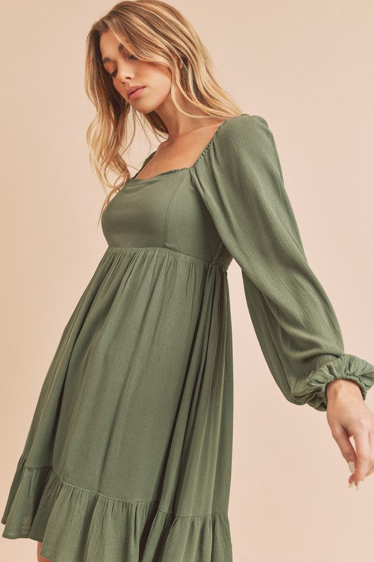 Taya Tiered Puff Sleeve Square Neck Dress Aemi + Co   