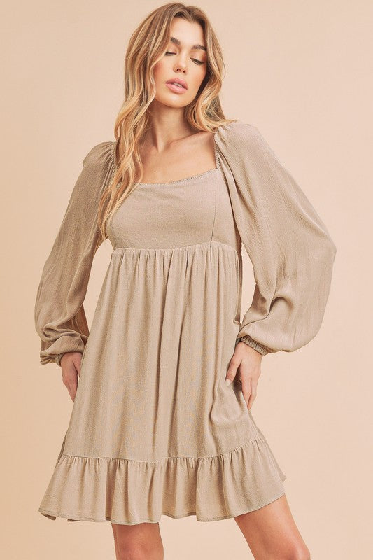 Taya Tiered Puff Sleeve Square Neck Dress Aemi + Co ECRU S 