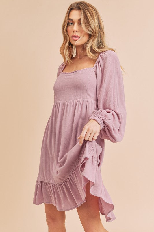 Taya Tiered Puff Sleeve Square Neck Dress Aemi + Co   
