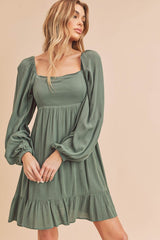 Taya Tiered Puff Sleeve Square Neck Dress Aemi + Co   