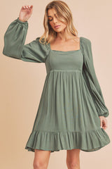 Taya Tiered Puff Sleeve Square Neck Dress Aemi + Co   