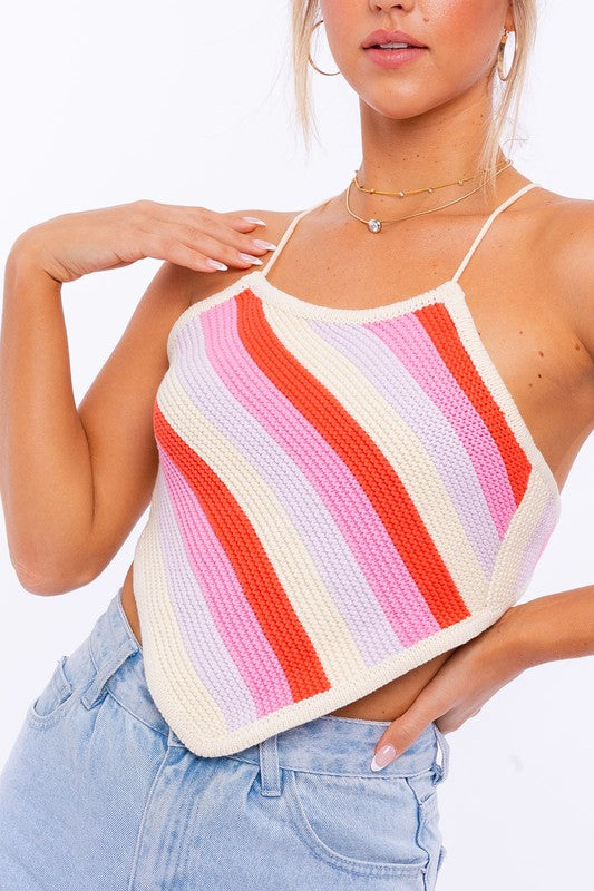 Sleeveless Knit Stripe Cropped Top LE LIS   