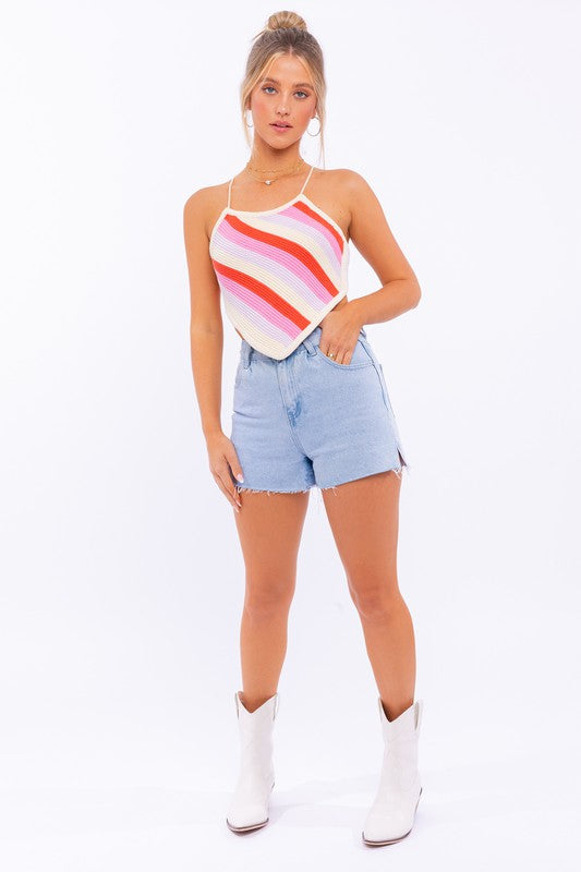 Sleeveless Knit Stripe Cropped Top LE LIS   