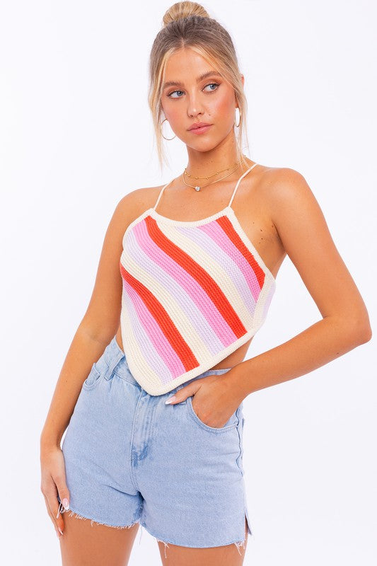 Sleeveless Knit Stripe Cropped Top LE LIS   