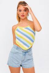 Sleeveless Knit Stripe Cropped Top LE LIS BLUE MULTI M 