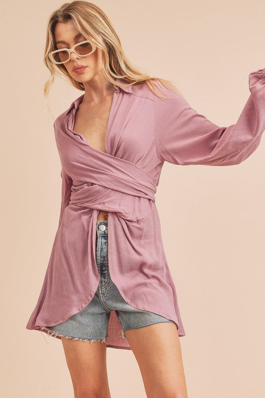 Margot Tie Front Wrap Top Aemi + Co LILAC S 