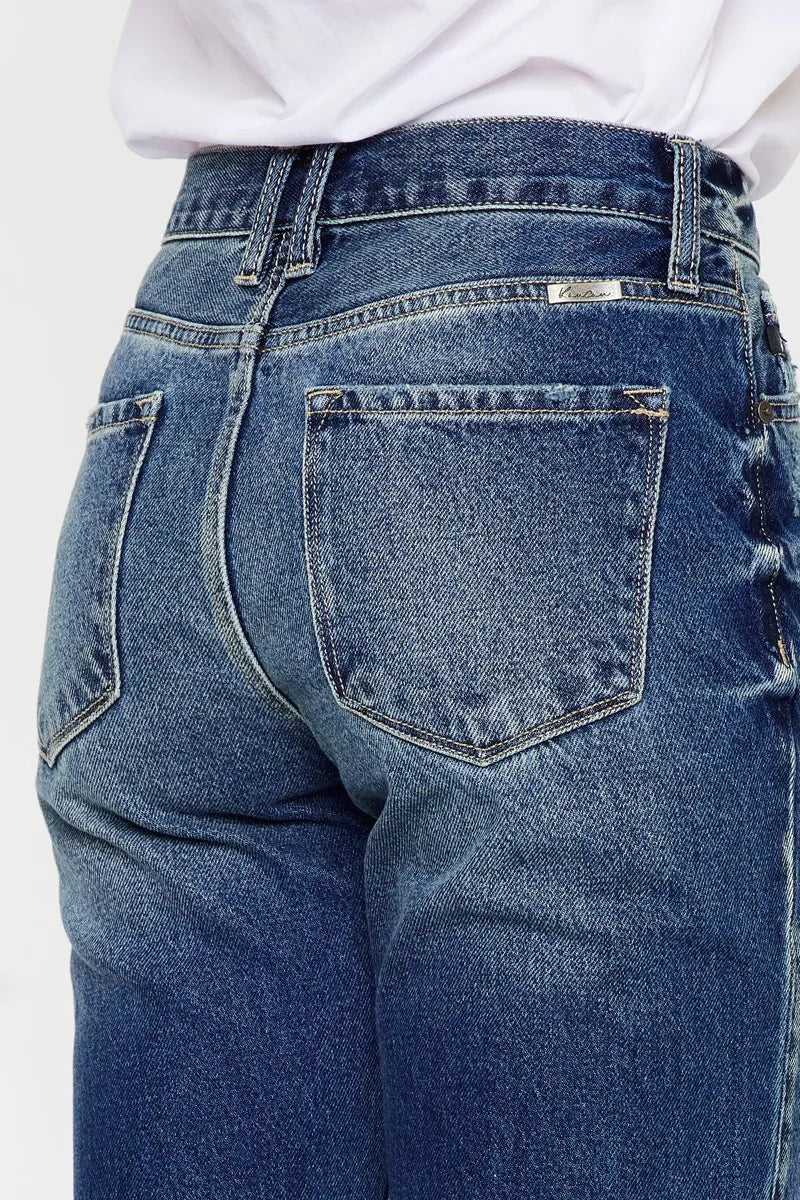 High Rise Distressed Mom Fit Jeans Kancan