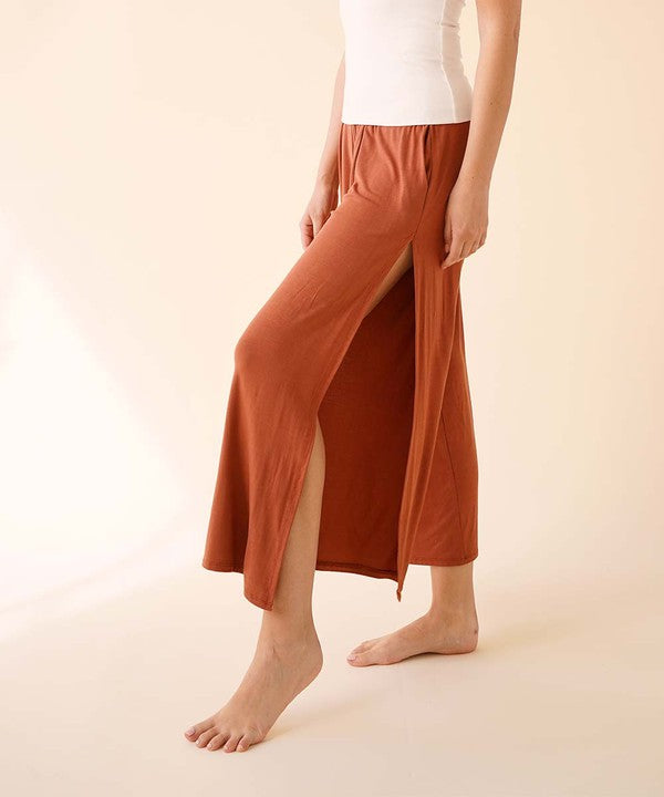 Bamboo Ankle Length Slit Flare Pants Fabina   