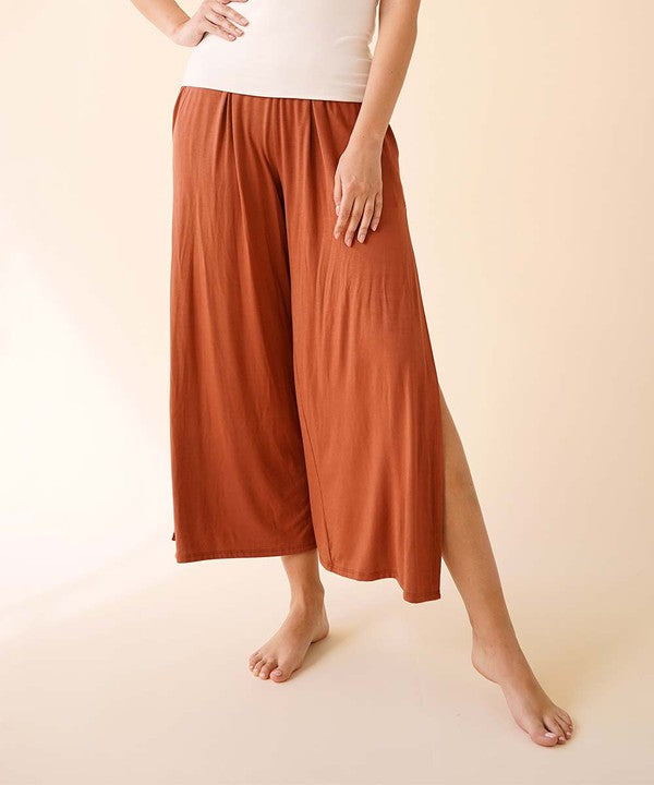 Bamboo Ankle Length Slit Flare Pants Fabina   