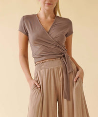 Bamboo Wrap Cropped Cap Sleeve Top Fabina MOCHA S 