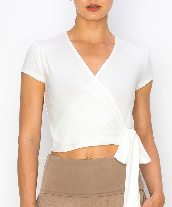 Bamboo Wrap Cropped Cap Sleeve Top Fabina   