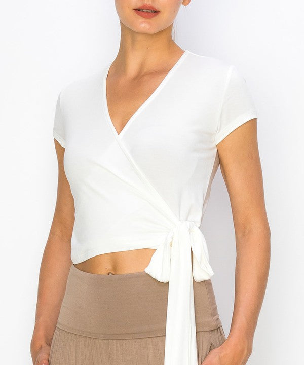 Bamboo Wrap Cropped Cap Sleeve Top Fabina   