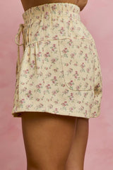 Floral Print Denim Pintuck Elastic Waist Shorts So Me