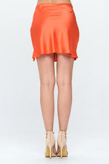 Orange Satin Mini Skirt with Slit Renee C.   