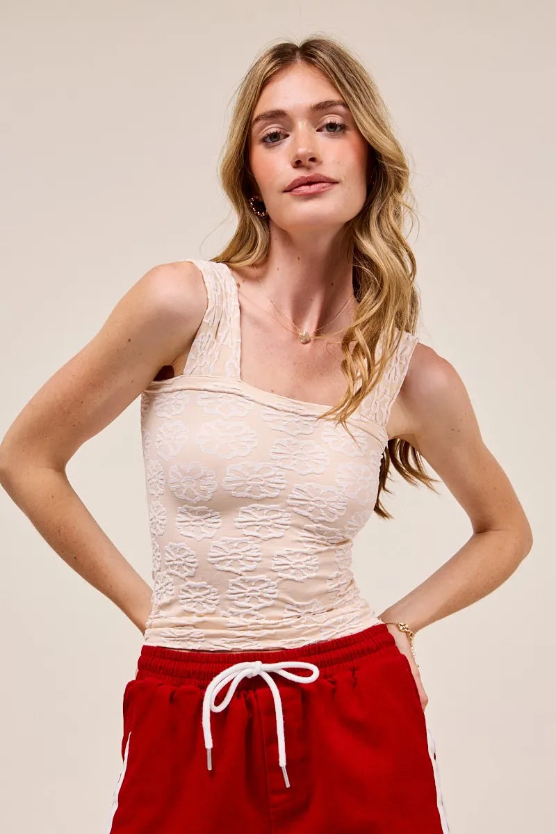 Two Tone Floral Seamless Tank Top So Me 2TONE OATMEAL S
