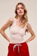 Two Tone Floral Seamless Tank Top So Me 2TONE OATMEAL S